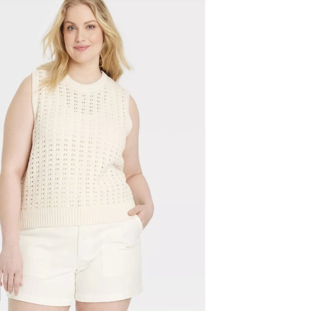 Universal Thread Women’s Boho Crochet Cream Sleeveless Sweater Vest Size 2X